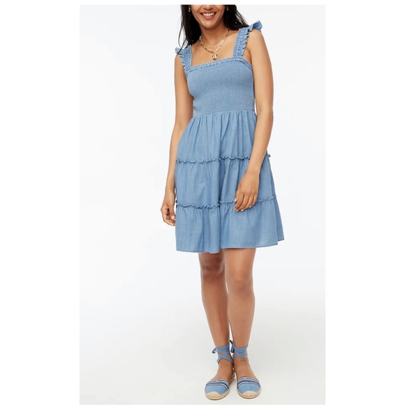 Brand New J.Crew Chambray smocked mini dress - Picture 1 of 3